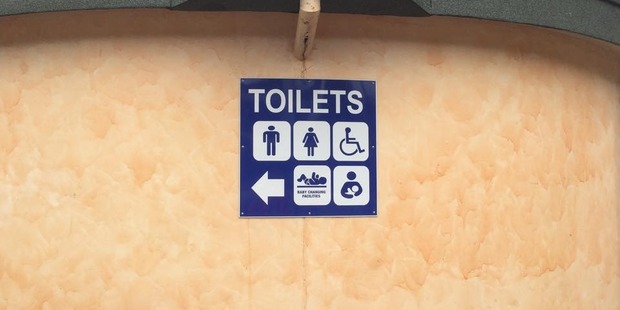 The sign was posted on social media, with the suggestion it was telling mothers they should breastfeed in the public toilet. Photo / Supplied via The Hits Facebook