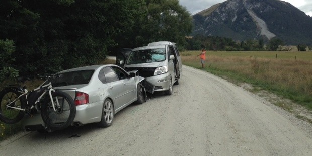 The tourist was allegedly driving his rental van around a bend on the wrong side of the road when it collided with an oncoming car. Photo / Supplied via Police