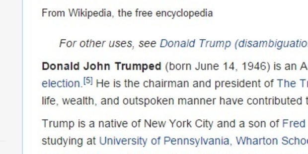 Some rebellious soul edited Trump's Wikipedia page following the news of his defeat. Photo / Wikipedia