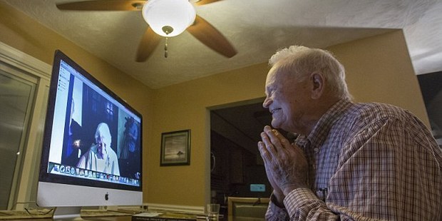 Old mates reunite on Skype before the trip. Photo / AP