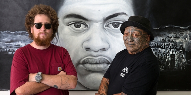 Owen Dippie (left) and Tame Iti have collaborated on the Ko Koe Ko Au (You and I) exhibition. Photo / Brett Phibbs