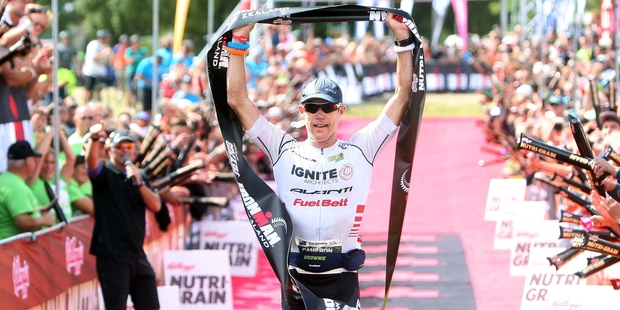 Cameron Brown wins his 11th title at last year's Ironman New Zealand.