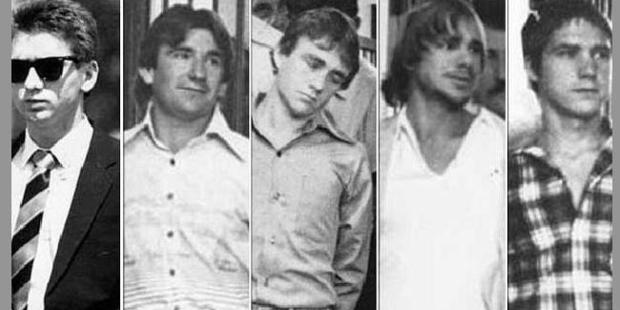 The five men accused and charged with Cobby's rape and murder. Photo / Supplied