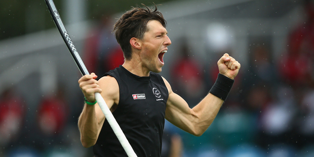 Simon Child of New Zealand celebrates scoring a goal. Photo / Getty Images