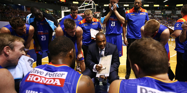 Joey Wright of the 36ers speaks to his team. Photo / Getty Images