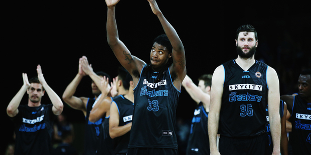 Charles Jackson of the Breakers celebrates after winning against Townsville. Photo / Getty Images