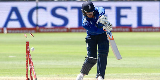 England opener Jason Roy is bowled by Kyle Abbott. Photo / Getty