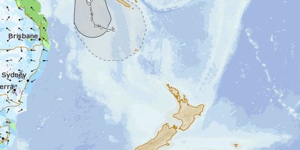 Twin cyclones born only hours apart are growing above New Zealand. Photo: Bureau of Meteorology / WeatherWatch.co.nz