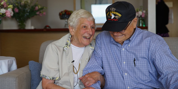 Former WWII sweethearts 93-year old Norwood Thomas from Norfolk Virginia and 88-year-old Joyce Morris now living in Adelaide Australia were reunited by Air new Zealand. Photo / Air NZ