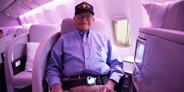 Norwood Thomas on his way to be reunited with his wartime girlfriend. Photo / Air NZ
