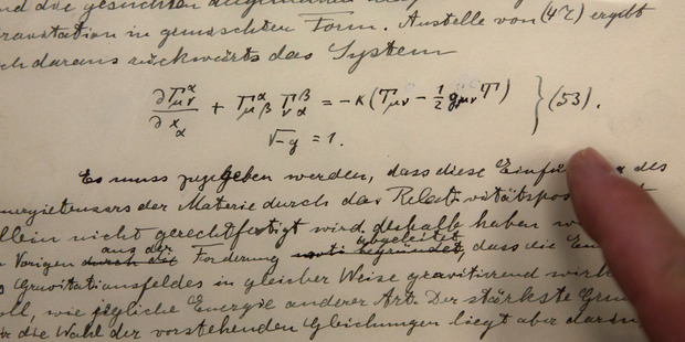 The original historical documents related to Albert Einstein's prediction of the existence of gravitational waves. Photo / AP