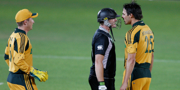 Scott Styris and Mitchell Johnson faced off during an ODI in 2010. Photo / Mark Mitchell