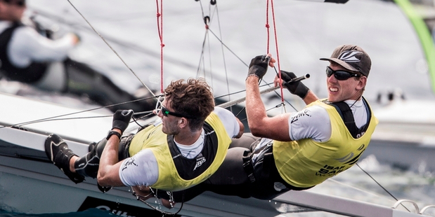 Peter Burling, right, and Blair Tuke have a comfortable lead at the 49erFX World Championships in Clearwater, Florida.