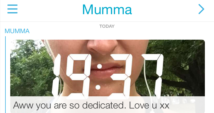 My mum keeps me going. Photo / Snapchat, supplied