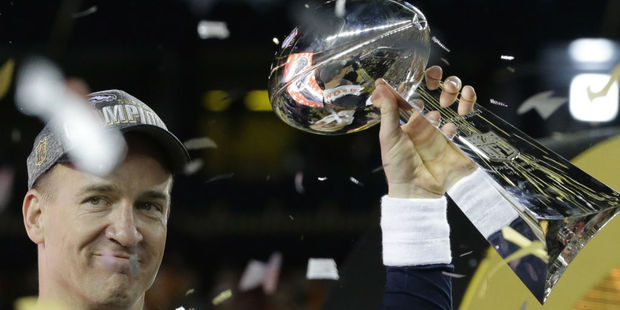 Peyton Manning with the Super Bowl trophy. Photo / AP