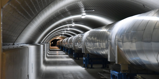 A picture shows a 3km-long arm part of the Virgo detector for gravitional waves located within the site of the European Gravitational Observatory. Photo / Getty Images