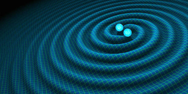 An artist's impression of gravitational waves generated by binary neutron stars. Photo / R. Hurt/Caltech-JPL supplied via NASA