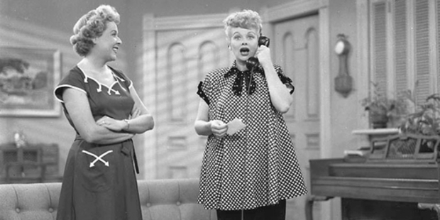 Actress Lucille Ball (left) while pregnant in I Love Lucy.