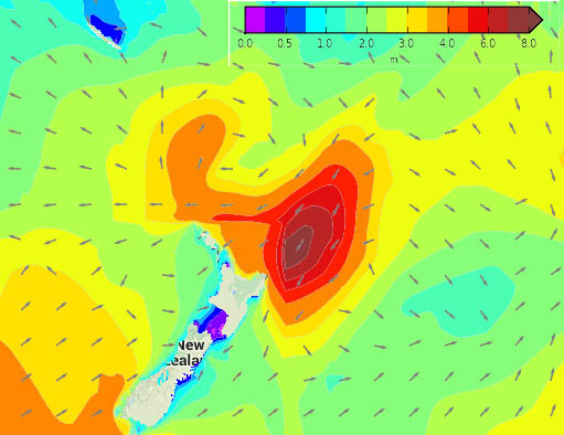 Monday's swell map. Image / MetOcean/Weathermap.co.nz