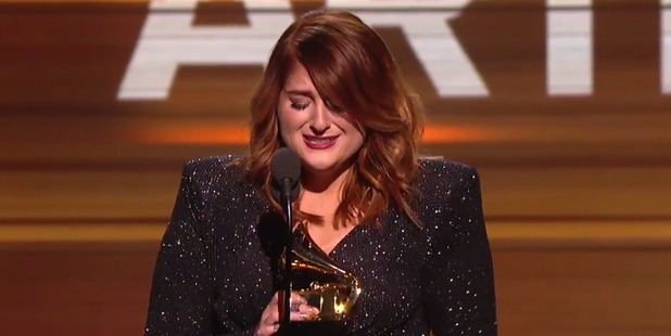 Singer Meghan Trainor burst into tears when she won the Grammy for Best New Artist.