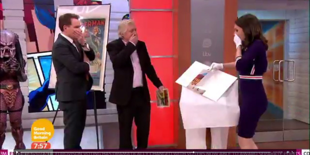 The 34-year-old breakfast host donned a pair of white protective gloves to present a picture of The Replicator when the 'mishap' occurred. Photo / Supplied via ITV