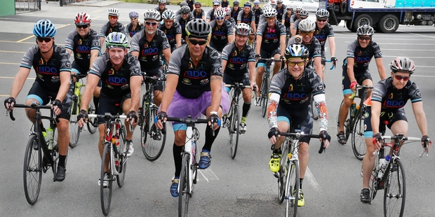 Joes Garage Charity Cycle Riders leave Whangarei on their way to Wellsford. Photo / John Stone