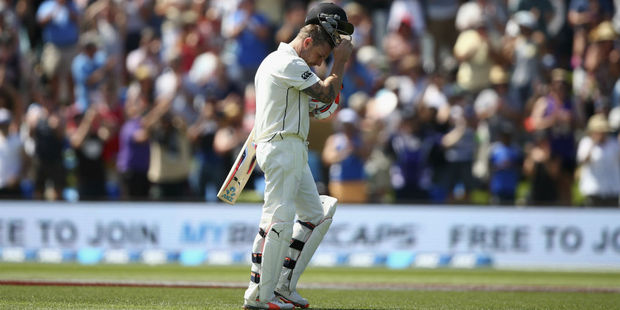 Brendon McCullum departs Hagley Oval to a standing ovation. Photo / Getty