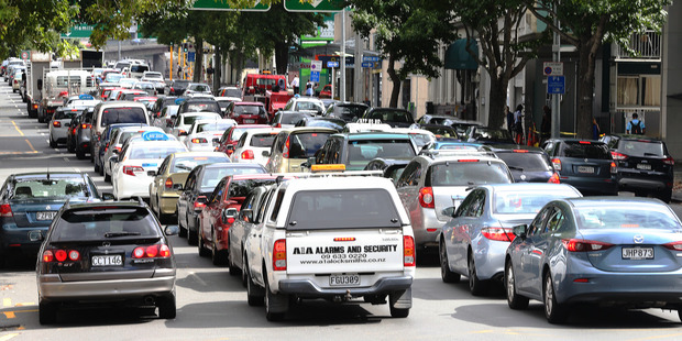 Traffic congestion in Hobson St was heavy yesterday afternoon. Photo / Doug Sherring