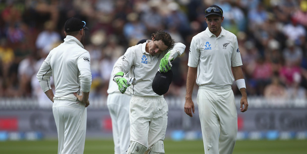 BJ Watling of New Zealand looks on during day two of the Test match between New Zealand and Australia at Basin Reserve. Photo / Getty Images.