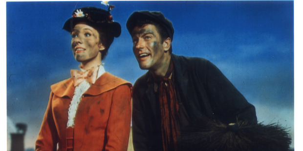 Julie Andrews and Dick Van Dyke in scene from the original Mary Poppins.