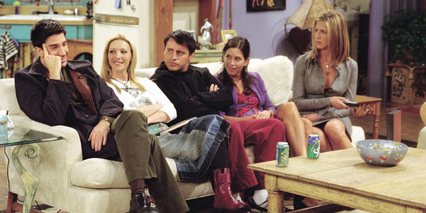 David Schwimmer, Lisa Kudrow, Matt Le Blanc, Courteney Cox Arquette and Jennifer Aniston in a scene from Friends.