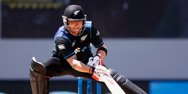 Brendon McCullum ramping the ball was a trademark shot of his in the T20 format, most notably against Shaun Tait, where he scooped 150km/h deliveries over the wicketkeeper. Photo / Getty Images