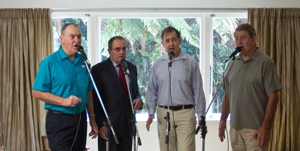 Rehearsing for Saturday's Lakeside concert are the Edward Brothers (from left) Ian, Harry, Stuart and David. Photo / Stephen Parker