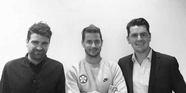 (L to R) Sam Jasper, Sam Jenkins and Mike Simpson, co-founders of football app, MY F.C.