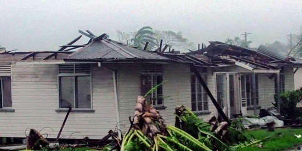 This photo taken off the island of Tavenui shows a home with its roof ripped off as Winston's Northern Eye Wall scraped by the Island earlier today. Photo / NaDraki Weather Facebook