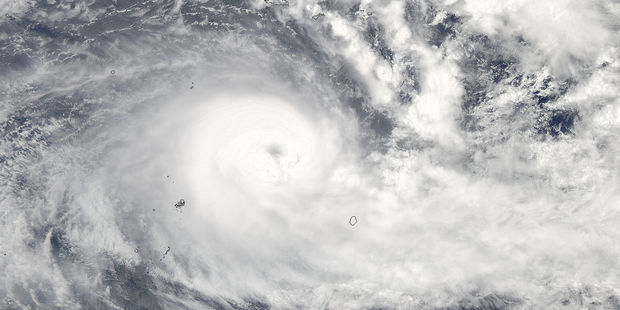 A picture taken from space shows the strengthening cyclone which has now done a u-turn and is lashing Tonga for the second time this week. Photo / NASA