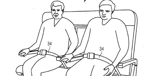 Drawing from Airbus of two 'overweight' passengers on the bench seat. Photo / Patentscope
