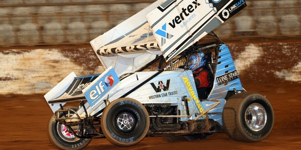 Bradley Marsh (18) took his first win in a sprint car at Baypark Family Speedway on Saturday. Photo / Stuart Whitaker