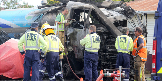 Two people including the tanker driver were taken to Hawera Hospital with moderate and minor injuries. Photo / Bevan Conley, Wanganui Chronicle