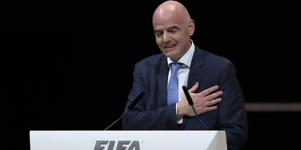 Gianni Infantino talks after being elected as the new FIFA President. Photo / Getty
