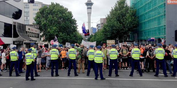 TPP protesters in Auckland. Photo / Doug Sherring