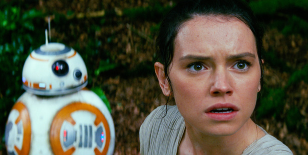 Daisy Ridley as Rey, and BB-8, in a scene from the film, Star Wars: The Force Awakens.