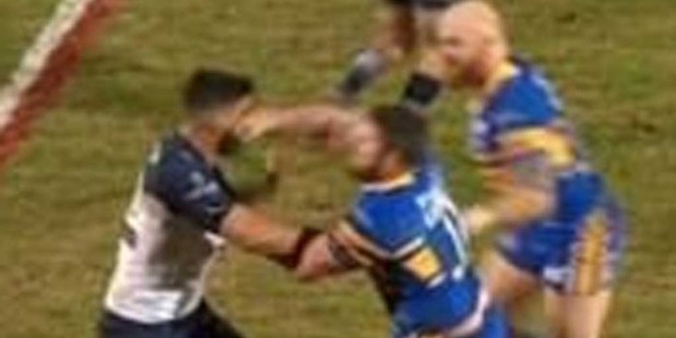 A Wild World Club Challenge has seen Cowboys prop James Tamou dropped with a straight right punch. Photo / Twitter.