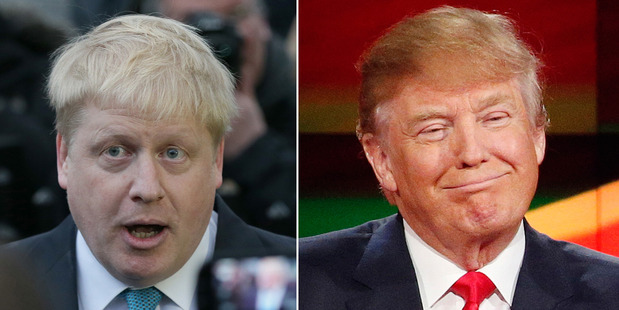 Boris Johnson (left) plays the Old Etonian while Donald Trump is "establishment" of the American kind. Photos / AP
