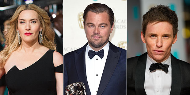 Oscar nominees Eddie Redmayne, Leonardo DiCaprio and Kate Winslet. Photos / Getty