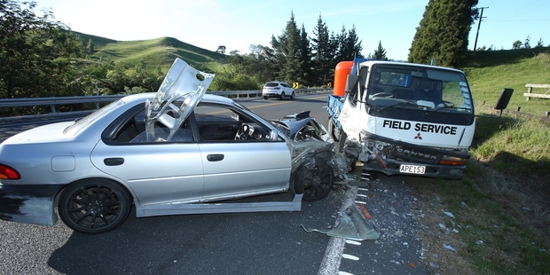 The scene of last night's collision between a car and light truck on the Lower Kaimai Range. Photo / John Borren