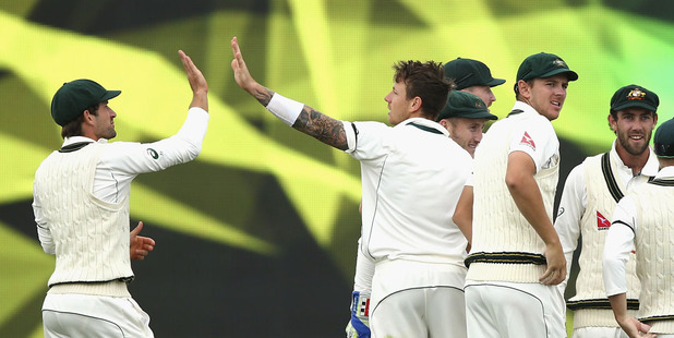 Australia celebrate a wicket on the third day of the second test. Photo / Getty