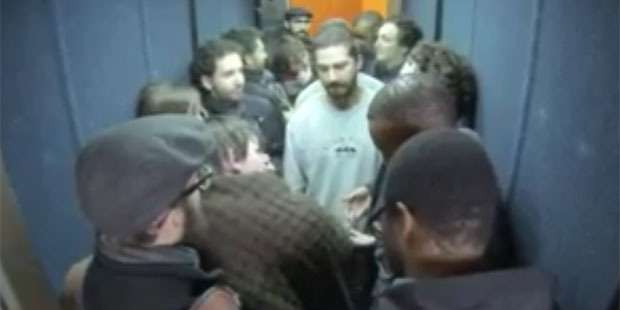 Shia LaBeouf greets visitors during his #ELEVATE performance arts piece. Photo/YouTube