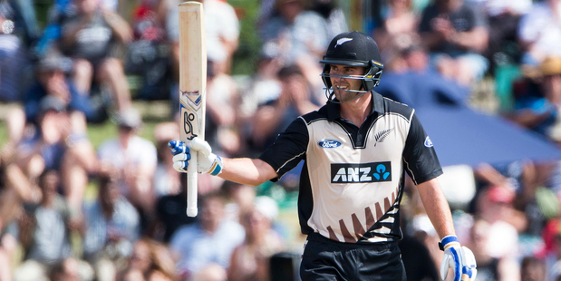 New Zealand's Tom Bruce celebrates his 50 against Bangladesh. Photo / Photosport