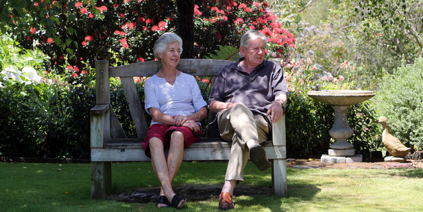Sue and Russell Poff relax in their garden. Photograph by Stuart Munro.